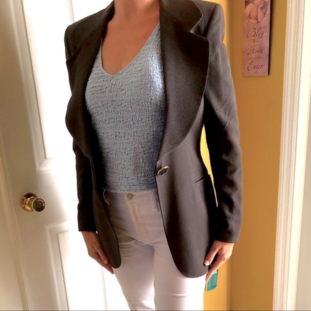 VTG Gianfranco Ferre dei Mattioli Brown Black herringbone + pebbled Blazer sz 2